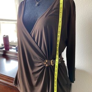 Chic Michael Kors Brown Wrap Top with Gold Buckle Detail